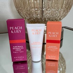 NEW Peach & Lily Skincare Bundle Pure Peach Eye Cream, Glass Skin Refining Serum